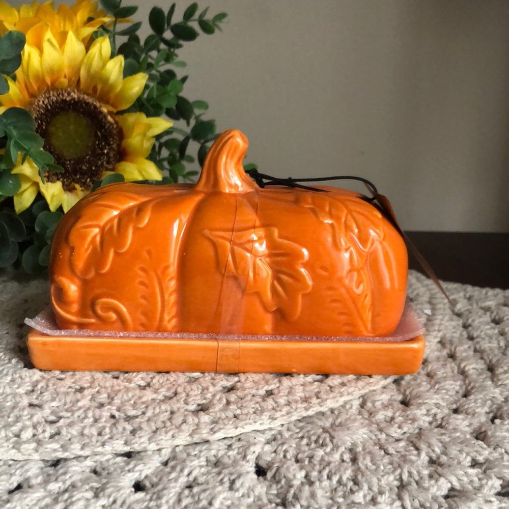 Ceramic Orange Pumpkin Butter Dish